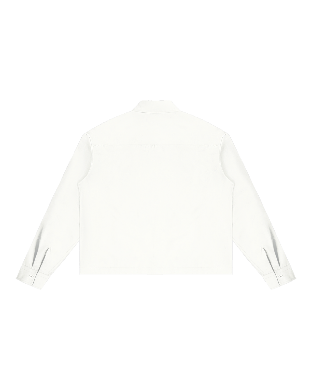 Back view of the same off-white long-sleeve shirt, entirely plain, with a shoulder yoke seam and no illustration.