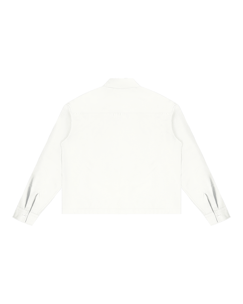 Back view of the same off-white long-sleeve shirt, entirely plain, with a shoulder yoke seam and no illustration.
